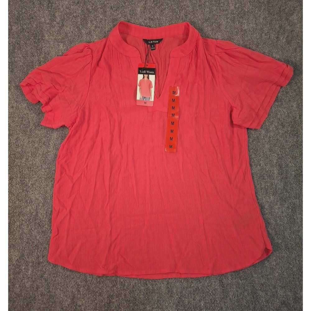 Well Worn Women's Short Sleeve V-Neck Blouse, Pink, Size: Medium, New